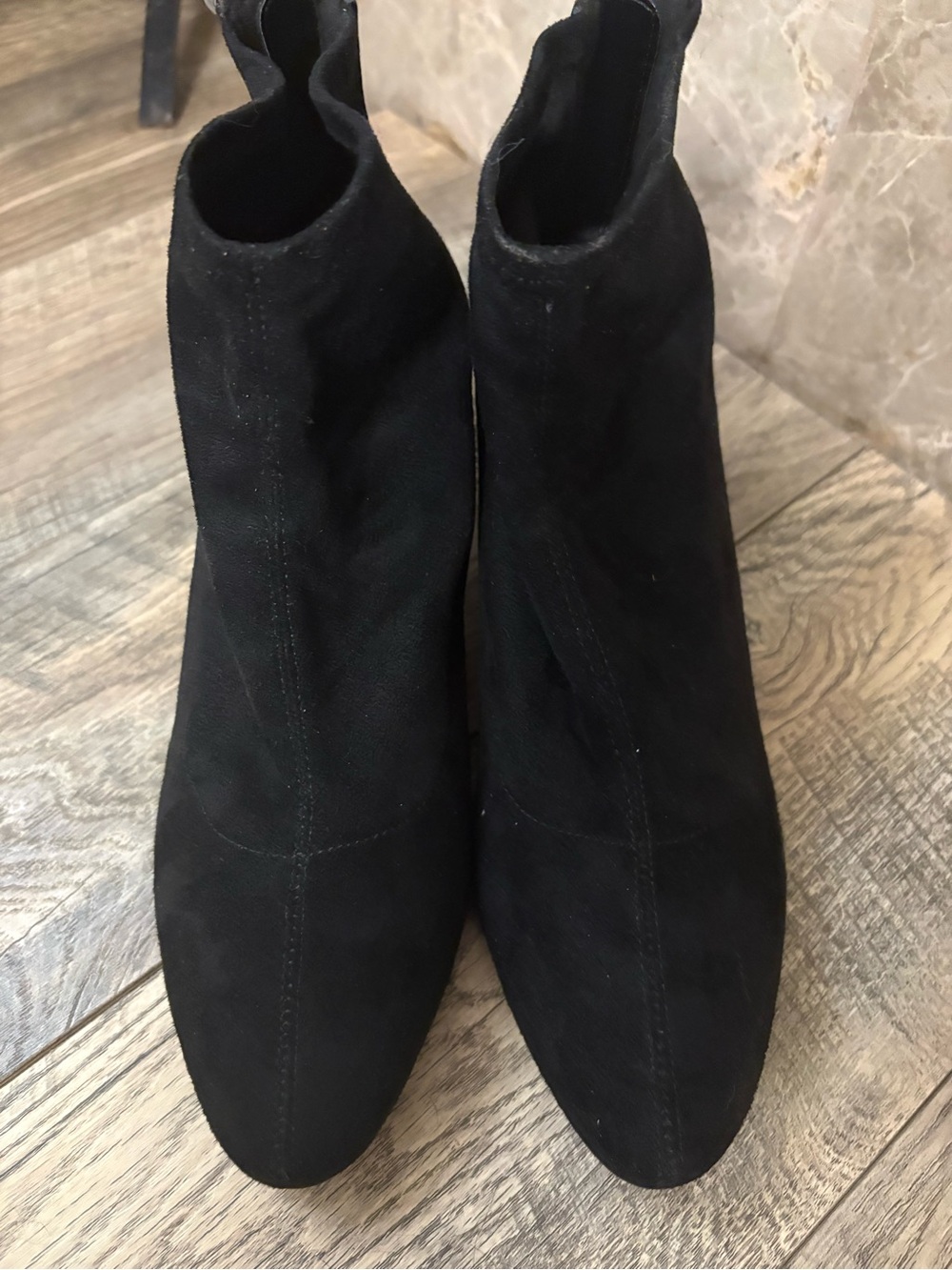 Bandolino Black Suede Ankle Boots with Textured Block Heel - Picture 7 of 8